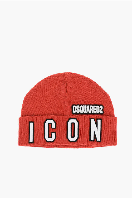 Dsquared2 Icon Solid Colour Beanie With Embossed Logo In Multi