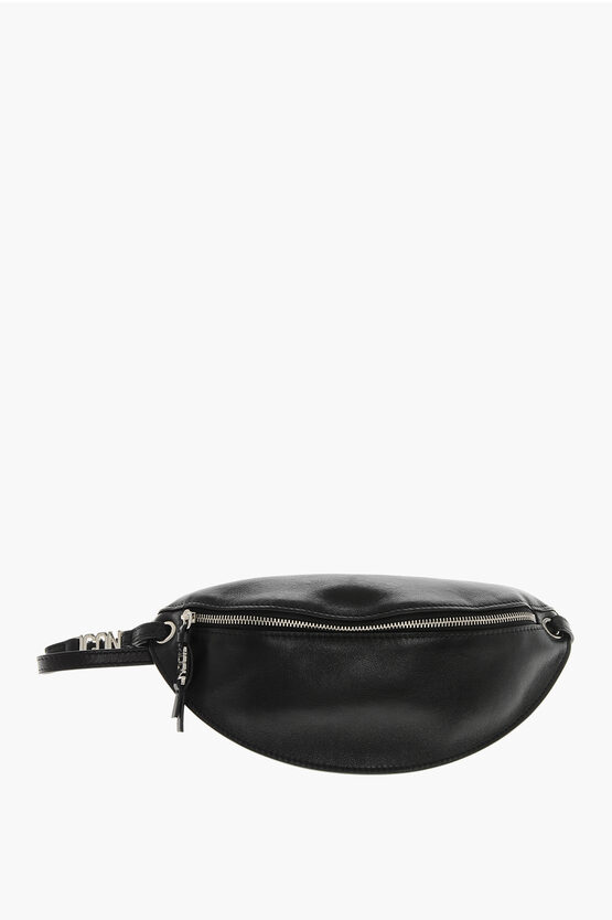 Dsquared2 Icon Solid Color Leather Belt Bag With Metal Detail In Black