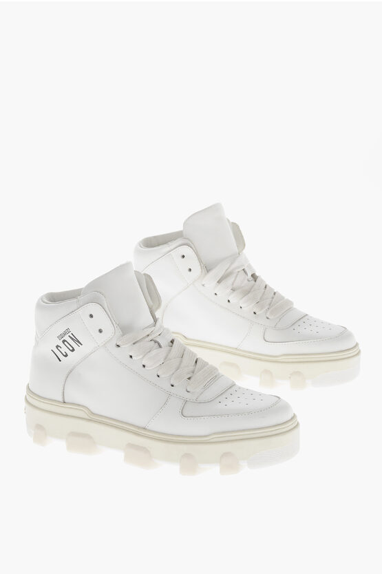 Dsquared2 Icon Solid Color Leather High Top Sneakers In Multi
