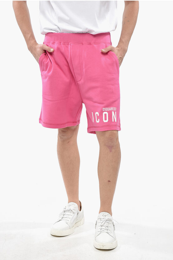 Dsquared2 Icon Solid Color Relax Fit Shorts With Printed Logo In Pink