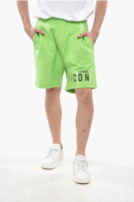 Dsquared2 Icon Solid Color Relax Fit Sweatshorts With Contrasting Logo In Green