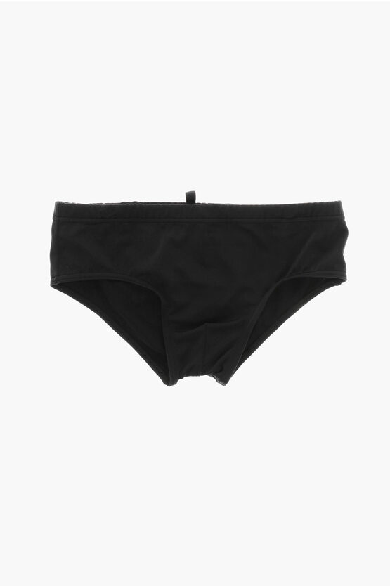 Dsquared2 Icon Solid Color Swim Brief With Contrasting Print