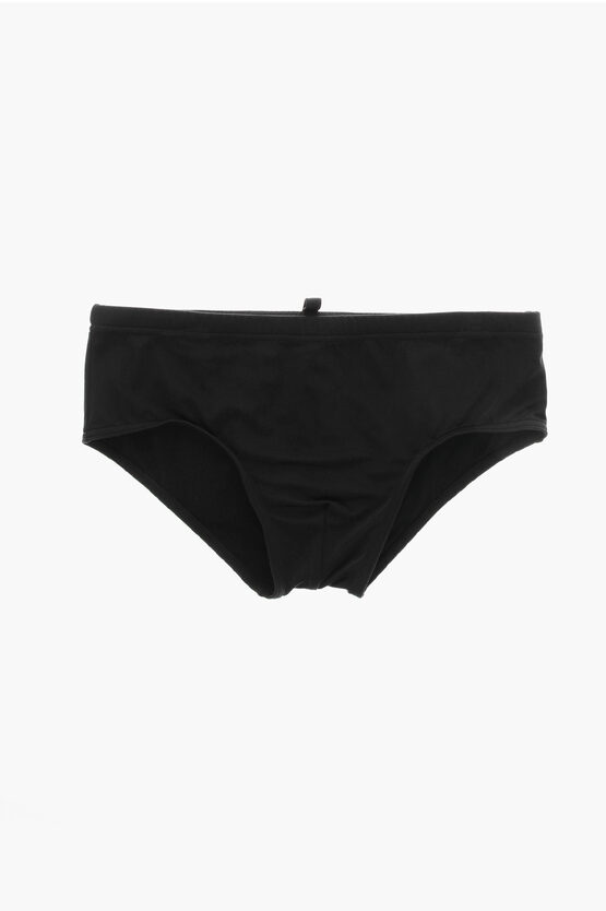 Dsquared2 Icon Solid Color Swim Brief With Contrasting Print In Blue
