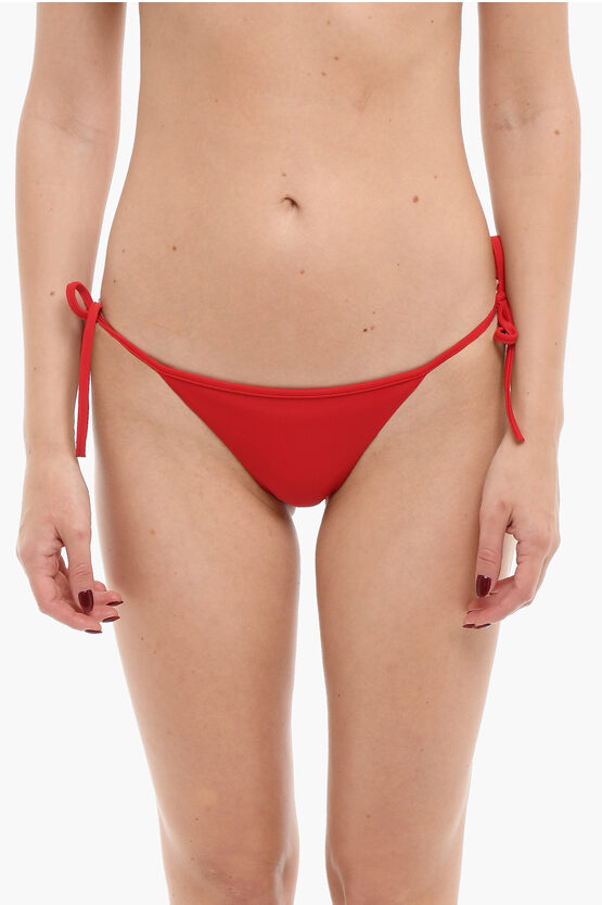 Dsquared2 Icon Solid Colour Tie-side Bikini Bottom With Printed Logo In Red