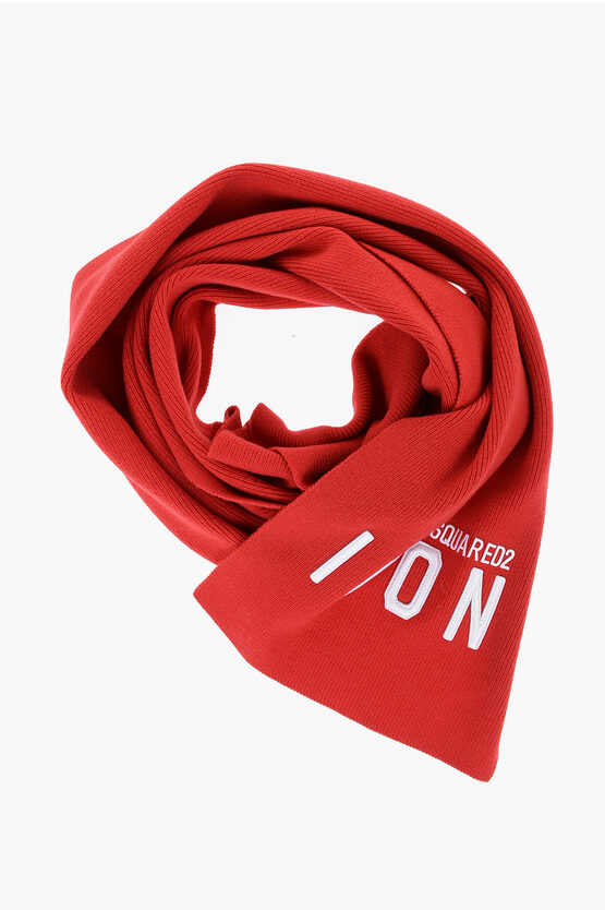 Shop Dsquared2 Icon Solid Color Wool Scarf With Embroidered Logo