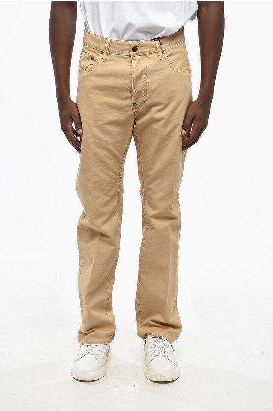 Dsquared2 Icon Straight Leg 5-pockets Pants With Printed Logo In Nude