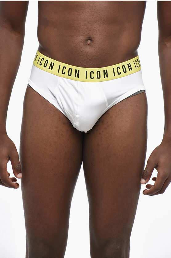 Dsquared2 Icon Stretch Cotton Brief With Contrasting Logoed Band In White