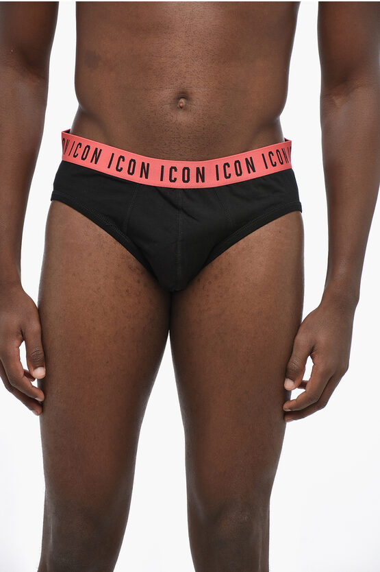 Dsquared2 Icon Stretch Cotton Brief With Logoed Elastic Band In Black