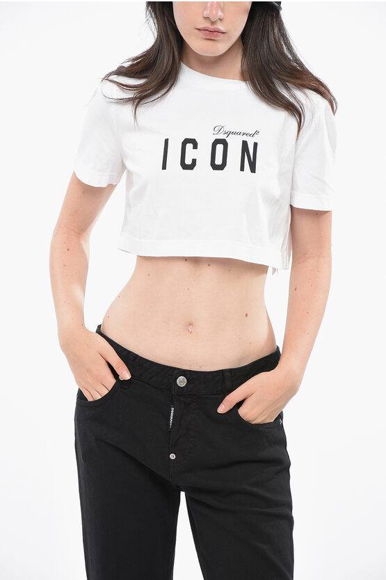 Dsquared2 Icon-print Cropped Cotton T-shirt In Neutral