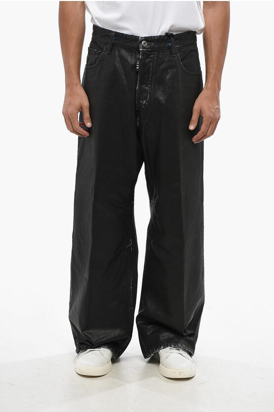 Dsquared2 Icon Wide Leg Waxed Denim Eros Jeans 32cm In Black