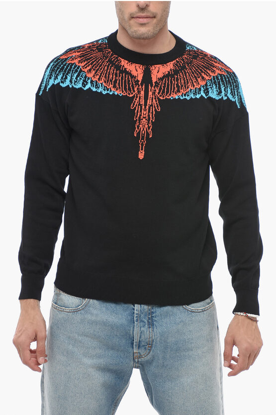 Shop Marcelo Burlon County Of Milan Icon Wings Crewneck Sweater With Multicolored Print