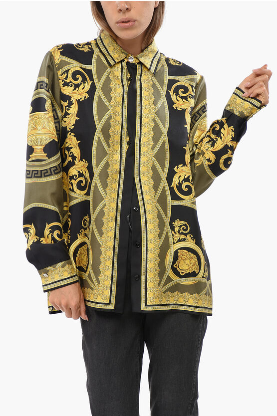 Versace Iconic Printed Silk Shirt In Black