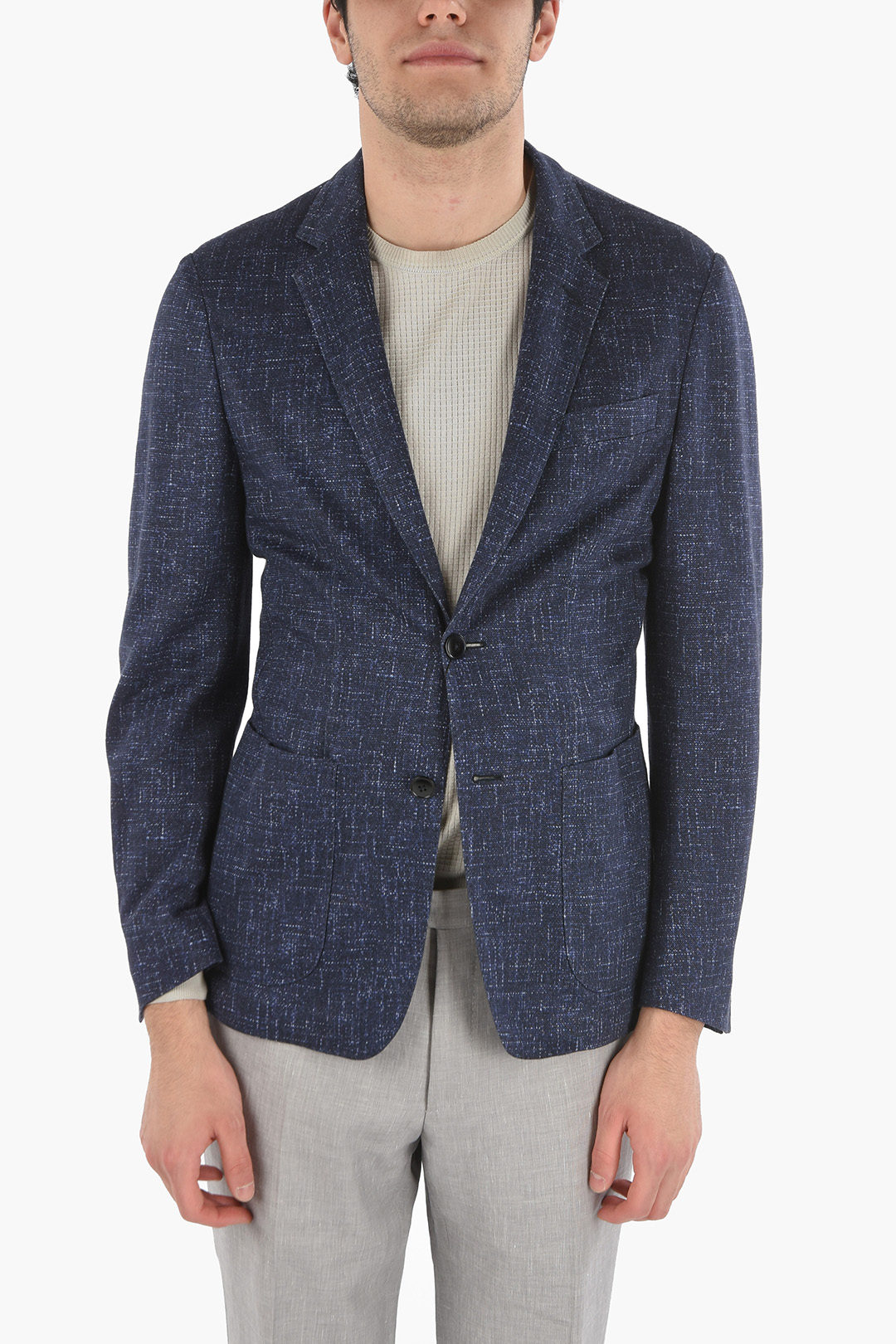 Corneliani ID 2 Button Flax Blend Blazer with Patch Pockets men ...