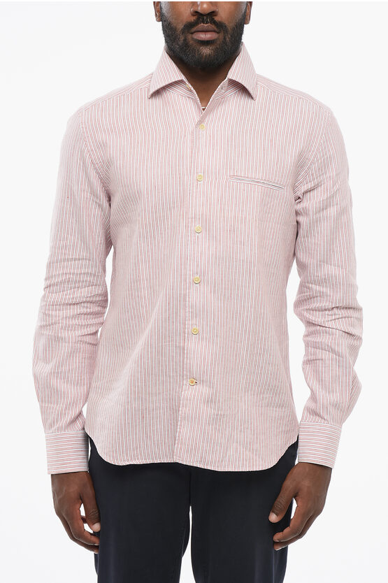 Corneliani Id Awning Striped Spread Collar Shirt In Pink
