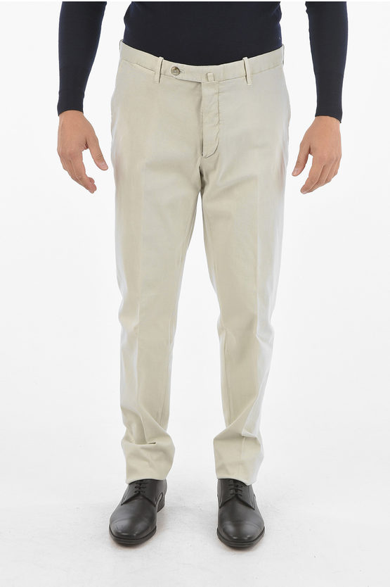 Corneliani Id Belt Loops Stretch Cotton Chino Pants In White