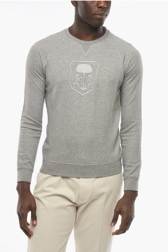 Corneliani Id Bonina Sweatshirt With Ton-sur-ton Embroidered Emblem In Grey