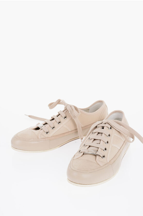 Shop Corneliani Id Canvas Low-top Sneakers With Leather Details