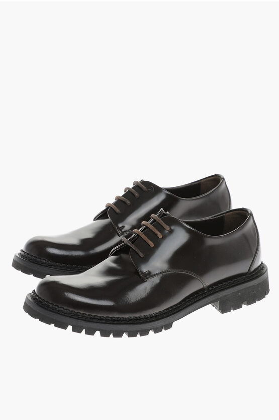 Corneliani Id Carrion Sole Leather Derby Shoes In Black