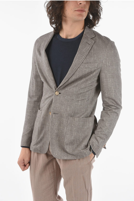 Corneliani Id Cotton And Linen Unlined Blazer With Patch Pockets In Gray