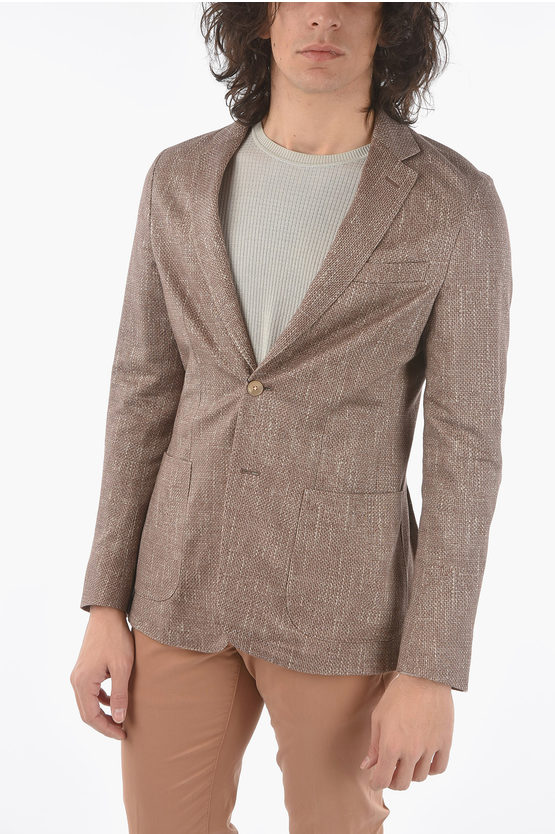 Corneliani Id Cotton And Linen Unlined Blazer With Patch Pockets In Brown