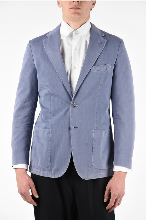 Corneliani Id Cotton And Silk Id-finito 2-button Blazer In Blue