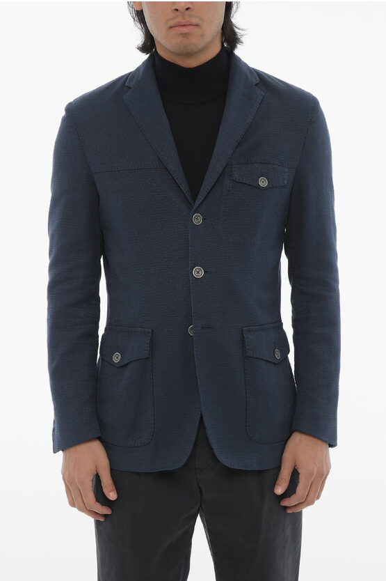 Corneliani Id Cotton Blend Blazer With Utility Pockets In Blue