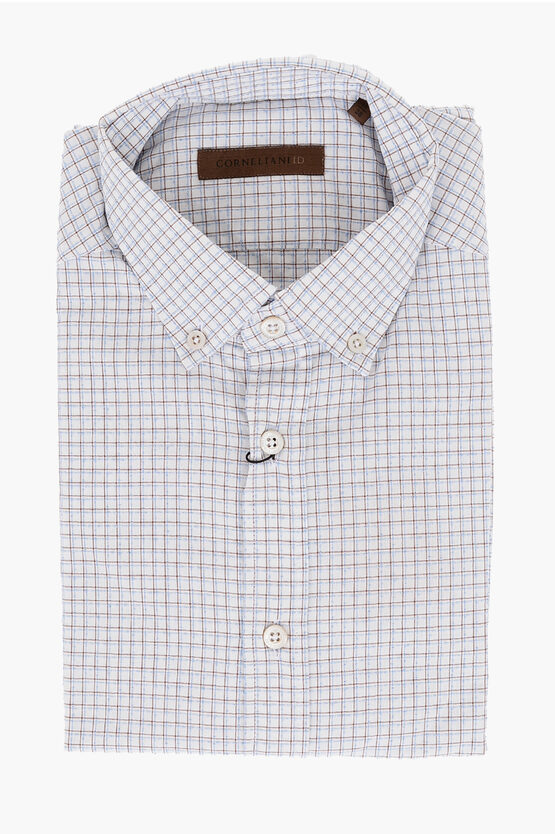 Corneliani Id Cotton Blend Button-down Shirt With Gingham Pattern