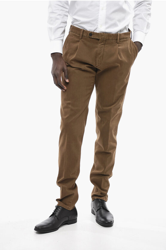 Corneliani Id Cotton Blend Hand-dyed Chinos Pants In Brown