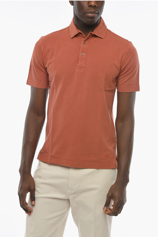 Corneliani Id Cotton-piqué Polo T-shirt With Logo Embroidery In Pink