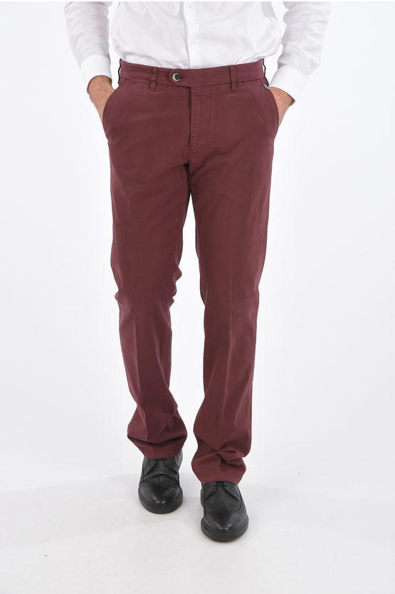 Corneliani Id Cotton-twill Mid-waisted Chino Pants In Red