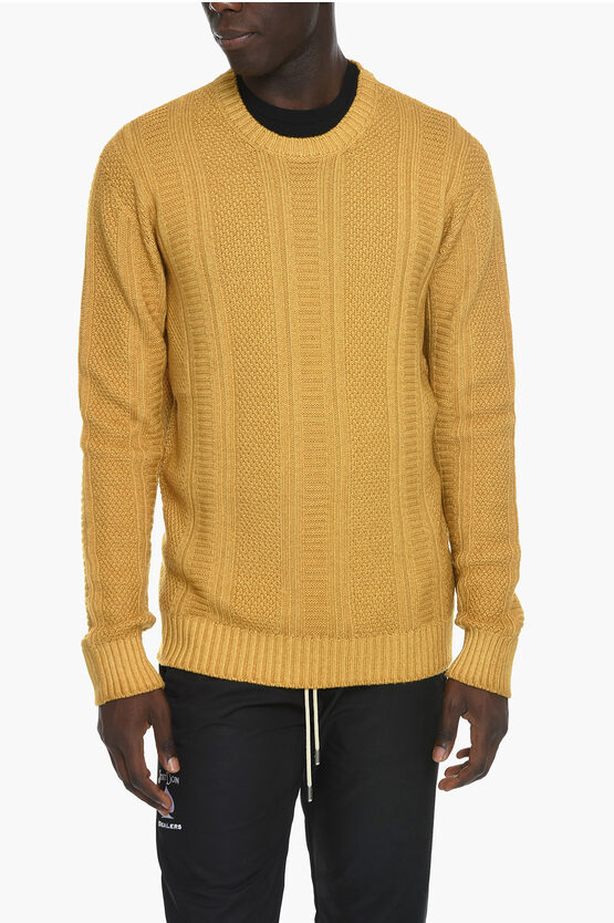 Corneliani Id Crew Neck Aran Virgin Wool Sweater In Yellow