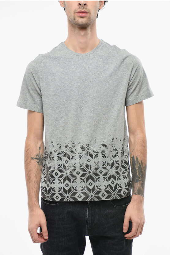 Corneliani Id Crew Neck Stretch Cotton T-shirt With Velour Print In Grey