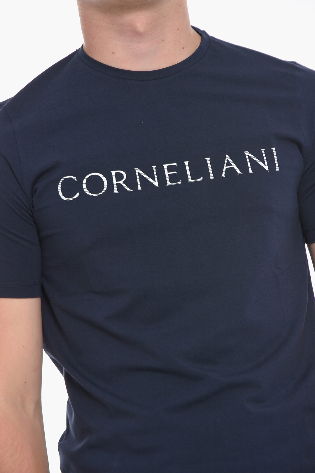 Corneliani ID Crew Neck T Shirt with Printed Logo men Glamood Outlet