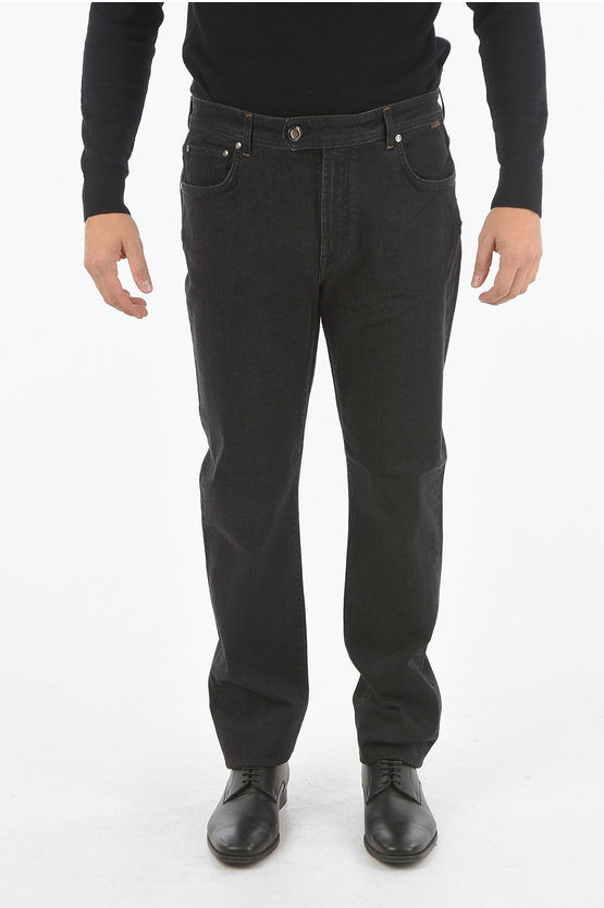 Corneliani Id Dark Washed Stretch Denim Jeans 17cm In Black