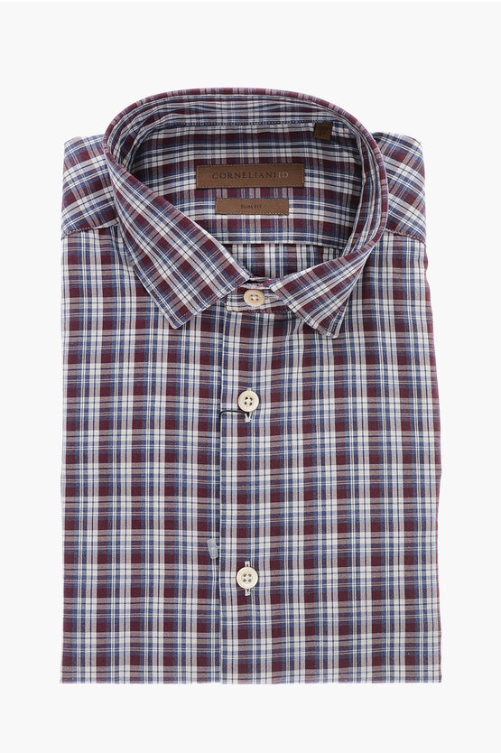 Corneliani Id District Check Slim Fit Shirt In Burgundy