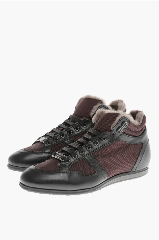 Corneliani Id Eco-fur Lined High-top Sneakers In Brown