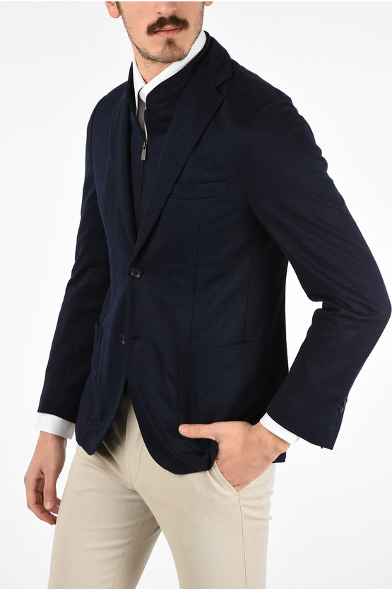 Shop Corneliani Id Flax Blazer With Notch Lapel And Removable Chest Piece