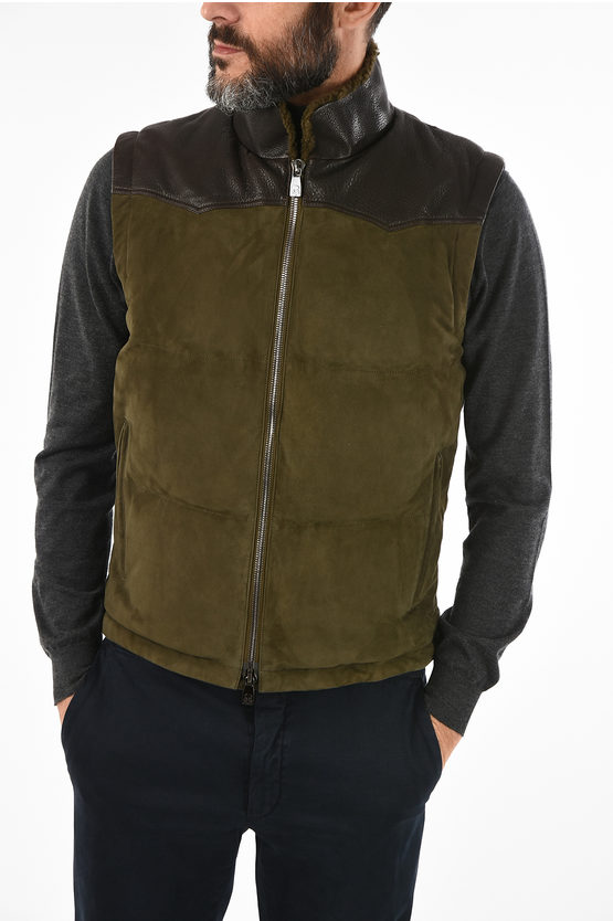 Gilet Uomo In Pelle Scamosciata Di Capra - Vintage Morbido, Scollo A V, Senza Maniche