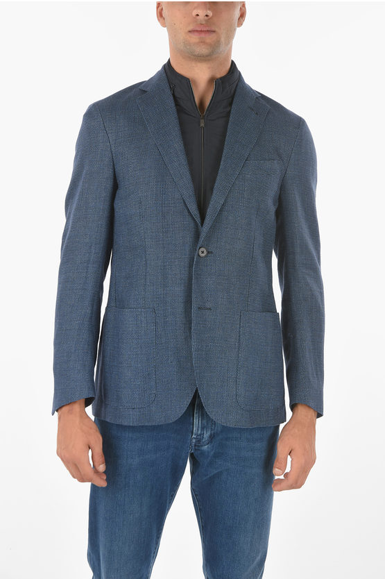 Corneliani Id Hemp Virgin Wool Blazer With Removable Chest Piece