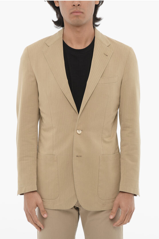 Corneliani Id Herringbone Cotton And Silk Unlined Blazer