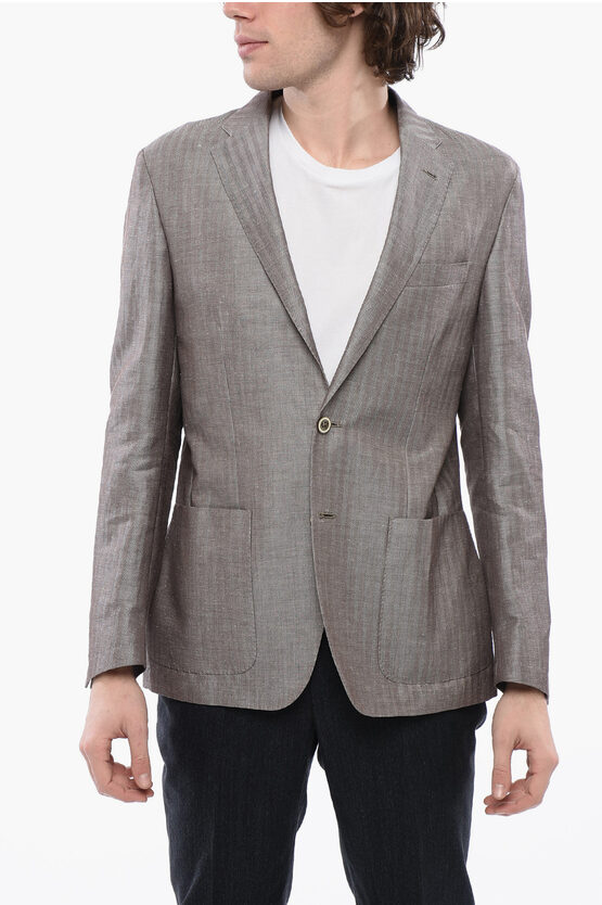 Corneliani Id Herringbone Hemp Blend Blazer In Gray