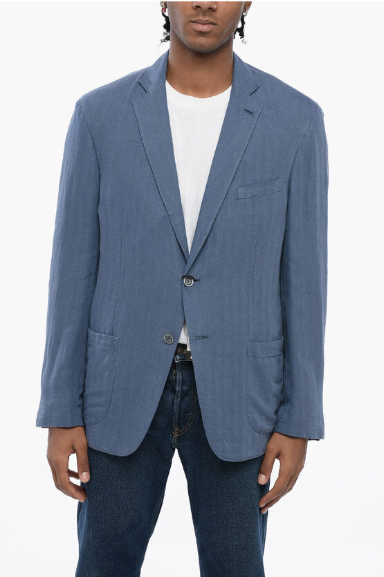 Shop Corneliani Id Herringbone Linen Blend Blazer