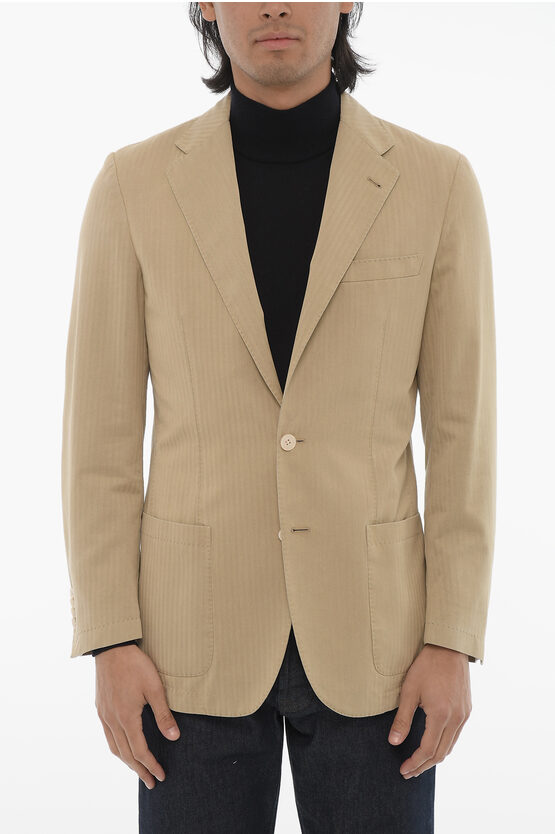 Corneliani Id Herringbone Silk And Cashmere Blazer In Gold