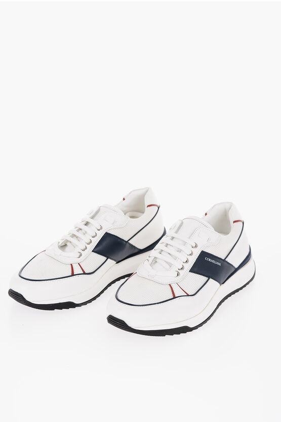 Shop Corneliani Id Leather And Fabric Low-top Sneakers With Contrasting Deta