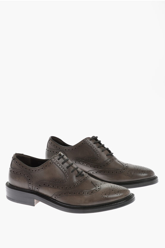 Corneliani Id Leather Brogue Derby Shoes With Cuir Sole In Green