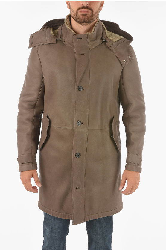 Corneliani Id Leather Outerwear Jacket With Removable Hood In Brown