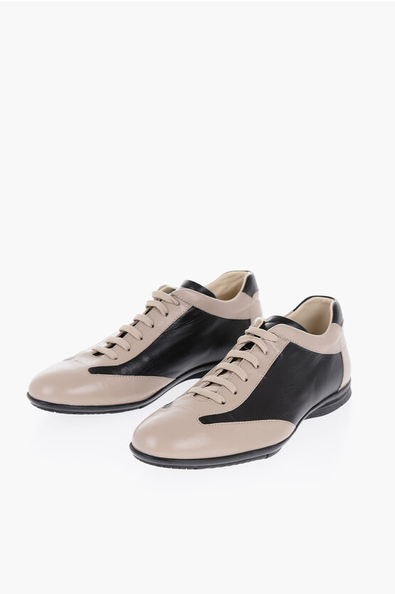 Shop Corneliani Id Leather Two-tone Low-top Sneakers