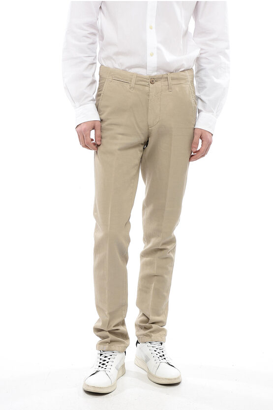 Corneliani Id Linen And Cotton Chinos Pants With Belt Loops In Neutral