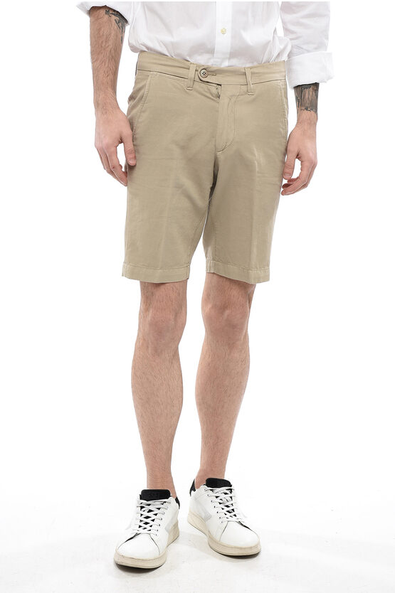 Corneliani Id Linen And Cotton Chinos Shorts In Neutral