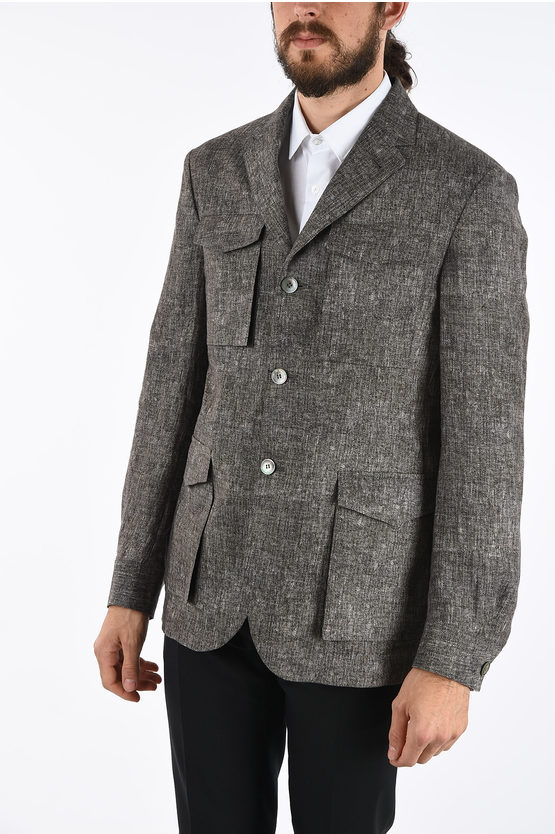 Corneliani Id Linen Identity Utility Blazer In Black